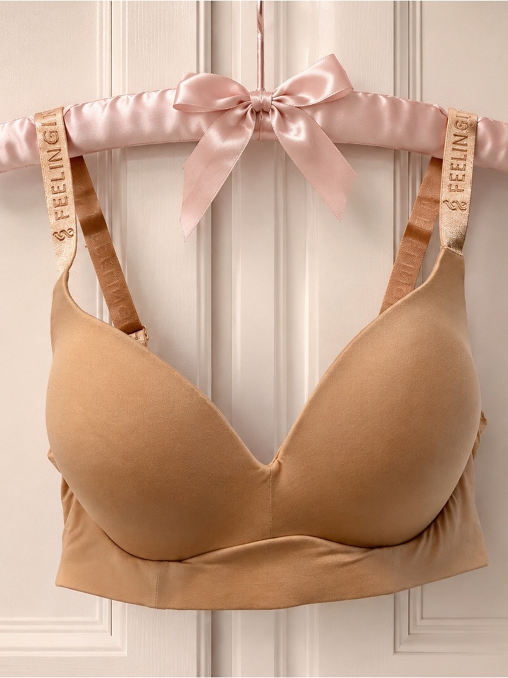 34DD 34E New FeelinGirl Wireless Push-Up Bra Beige/Nude